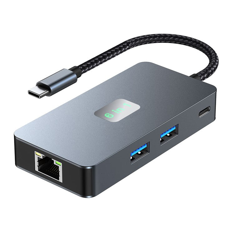2308 6-in-1 USB Hub Type-C to RJ45 Gigabit + USB3.2x3 + 4K 60Hz HD + PD 100W Type-C Adapter