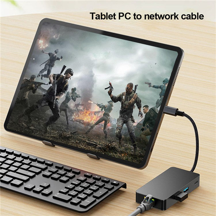 2308 6-in-1 USB Hub Type-C to RJ45 Gigabit + USB3.2x3 + 4K 60Hz HD + PD 100W Type-C Adapter