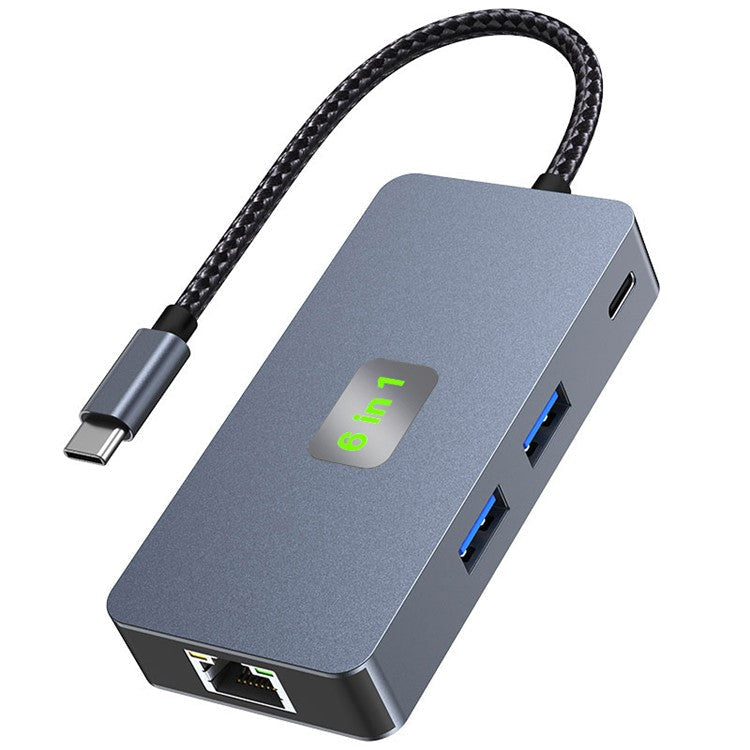 2308 6-in-1 USB Hub Type-C to RJ45 Gigabit + USB3.2x3 + 4K 60Hz HD + PD 100W Type-C Adapter