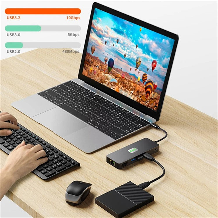 2309 Type-C to 11-Port USB Hub 4K 60Hz HD Screen Mirroring Gigabit Ethernet Adapter Laptop Tablet Docking Station