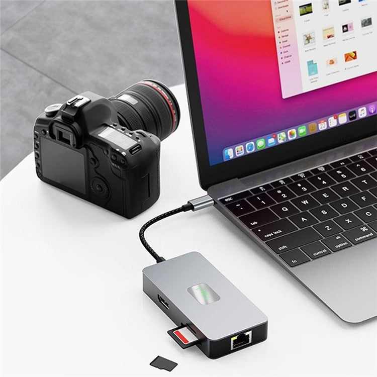 2402 Multi-Port Type-C Hub Adapter to 2xUSB 3.2+HD+2xCard Reader+PD 100W+RJ45 2.5Gbps Ethernet