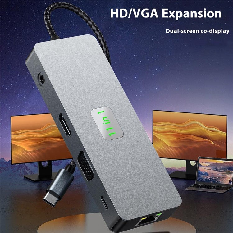 2411 Type-C Hub with 3xUSB 3.0+HD+VGA+2xCard Reader+PD 100W+RJ45 Ethernet+3.5mm AUX+USB-C