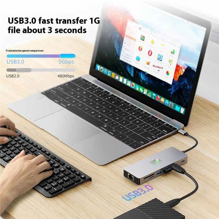 2411 Type-C Hub with 3xUSB 3.0+HD+VGA+2xCard Reader+PD 100W+RJ45 Ethernet+3.5mm AUX+USB-C