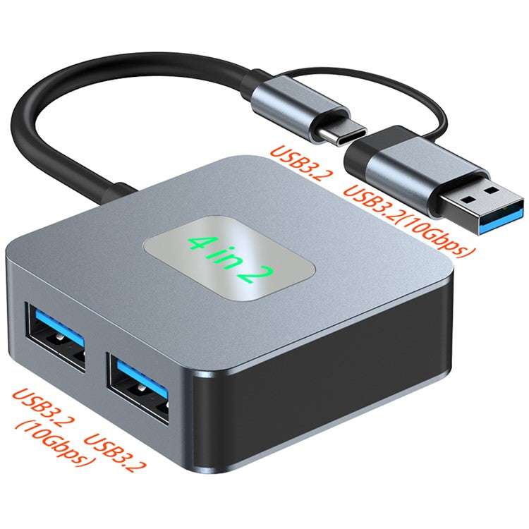 2320 USB+Type-C Expansion Hub to 4 X USB 3.2 Female Ports 10Gbps Data Transfer Adapter