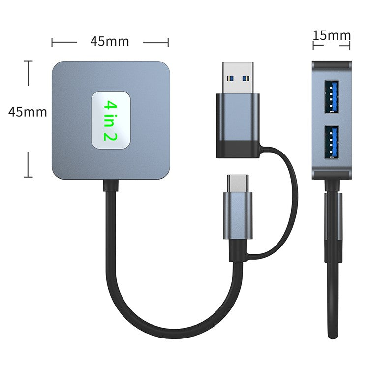 2320 USB+Type-C Expansion Hub to 4 X USB 3.2 Female Ports 10Gbps Data Transfer Adapter