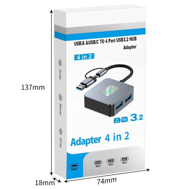 2320 USB+Type-C Expansion Hub to 4 X USB 3.2 Female Ports 10Gbps Data Transfer Adapter