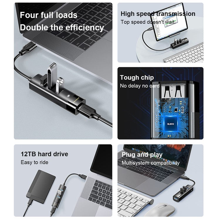 MINDPURE US023 1.5m Type-C to USB 3.0 4-Port Hub High Speed Laptop Docking Station
