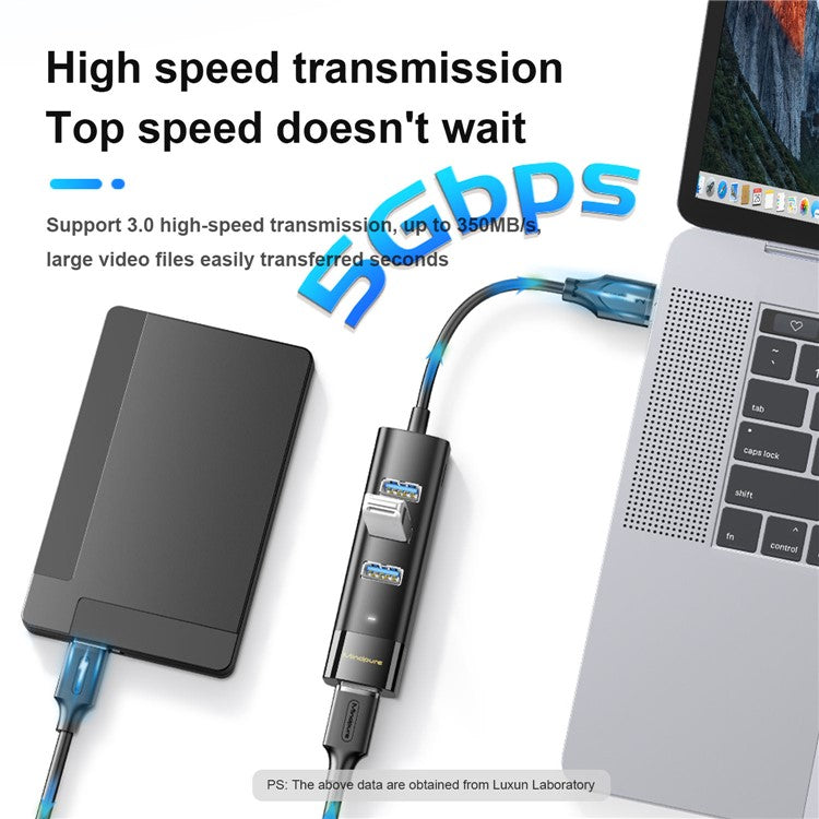 MINDPURE US023 0.3m Type-C to USB 3.0 4-Port Hub High Speed Laptop Docking Station