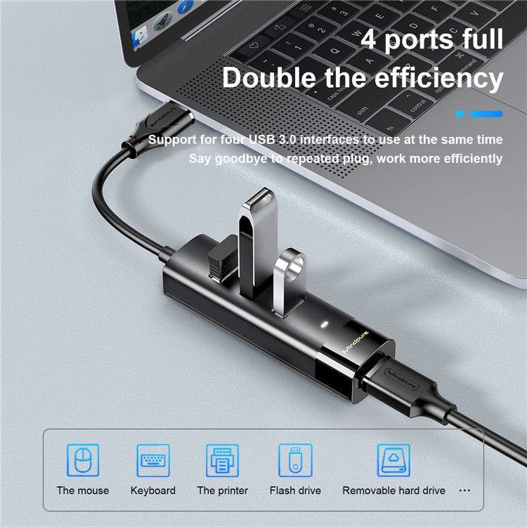 MINDPURE US023 0.3m Type-C to USB 3.0 4-Port Hub High Speed Laptop Docking Station