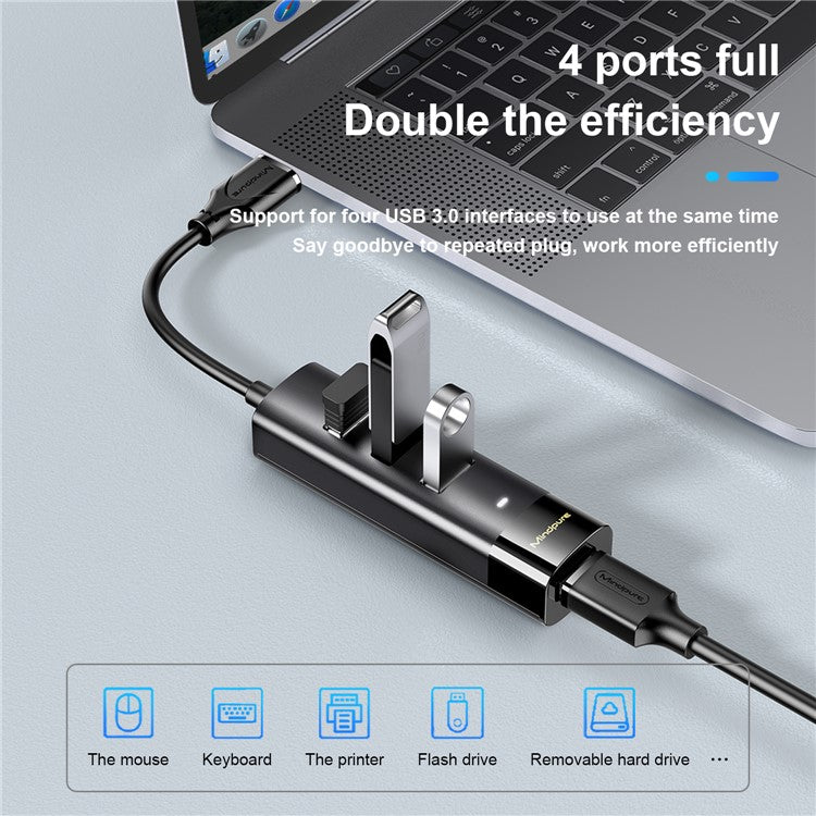 MINDPURE US022 0.3m USB-A to USB 3.0 4-Port Hub High Speed Data Transfer Laptop Docking Station