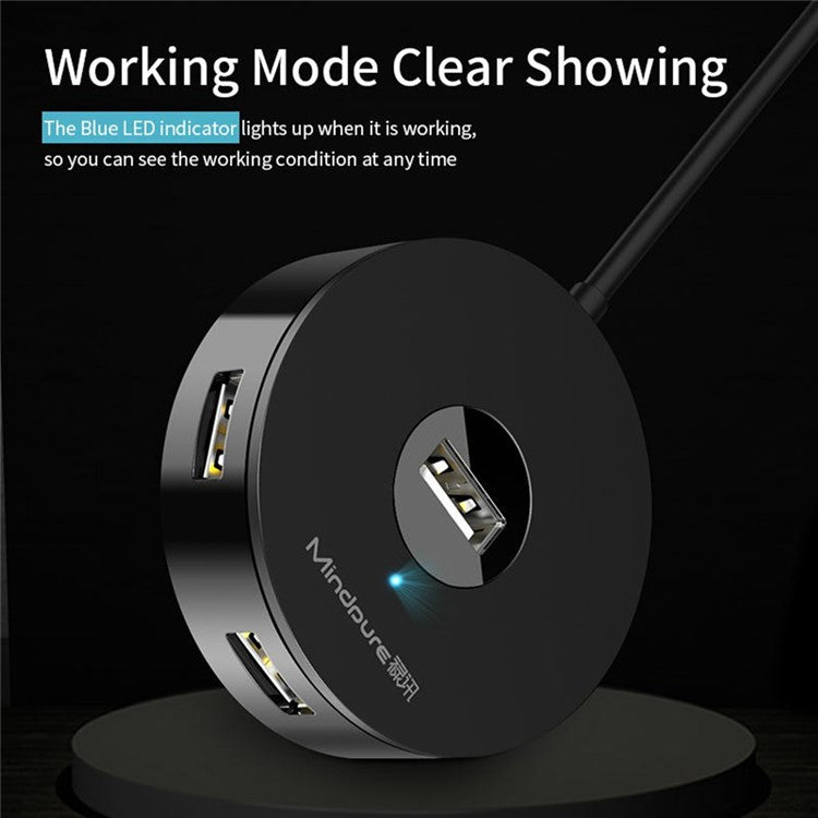 MINDPURE US018 1.5m USB to 4 X USB2.0 Docking Station Laptop Computer USB Hub Adapter - Black