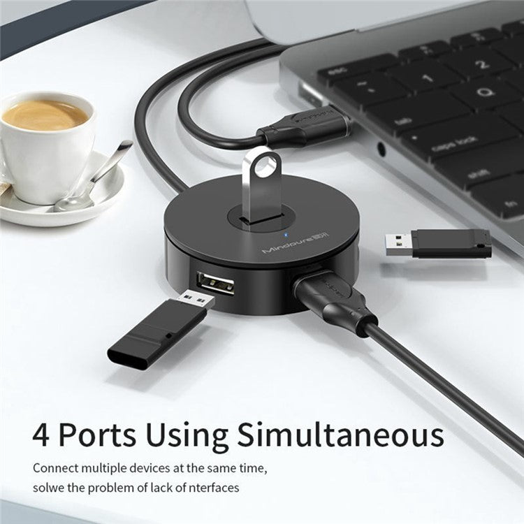 MINDPURE US018 1.5m USB to 4 X USB2.0 Docking Station Laptop Computer USB Hub Adapter - Black