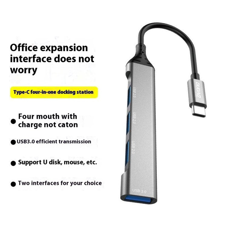 DUDAO A16T 4-Port USB Hub Aluminum Alloy Docking Station, 3x USB 2.0 + 1x USB 3.0 Ports - USB Port
