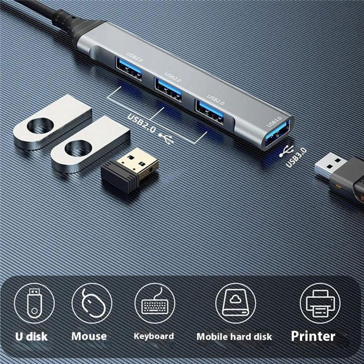 DUDAO A16T 4-Port USB Hub Aluminum Alloy Docking Station, 3x USB 2.0 + 1x USB 3.0 Ports - USB Port