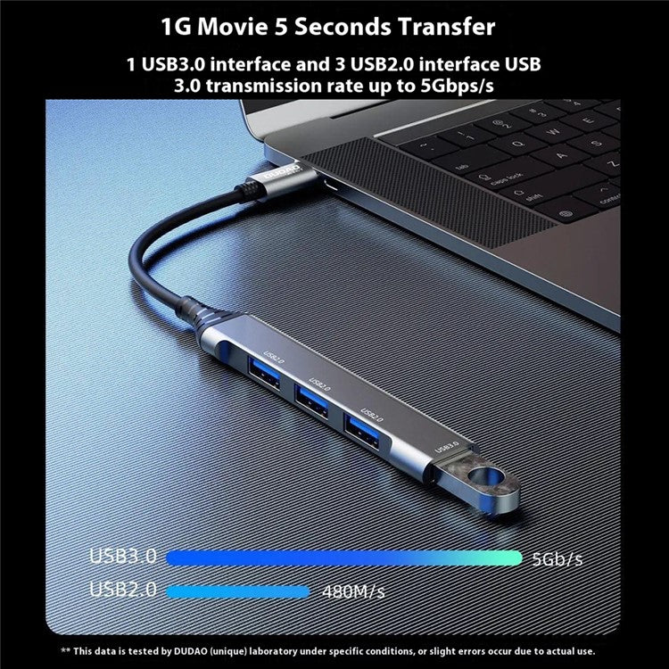 DUDAO A16T 4-Port USB Hub Aluminum Alloy Docking Station, 3x USB 2.0 + 1x USB 3.0 Ports - USB Port