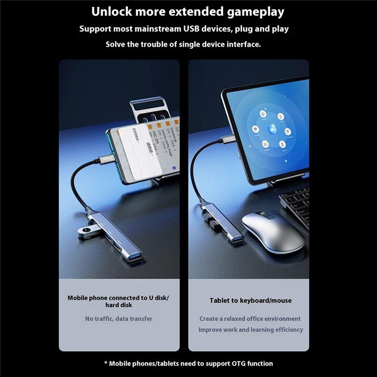 DUDAO A16T 4-Port USB Hub Aluminum Alloy Docking Station, 3x USB 2.0 + 1x USB 3.0 Ports - USB Port