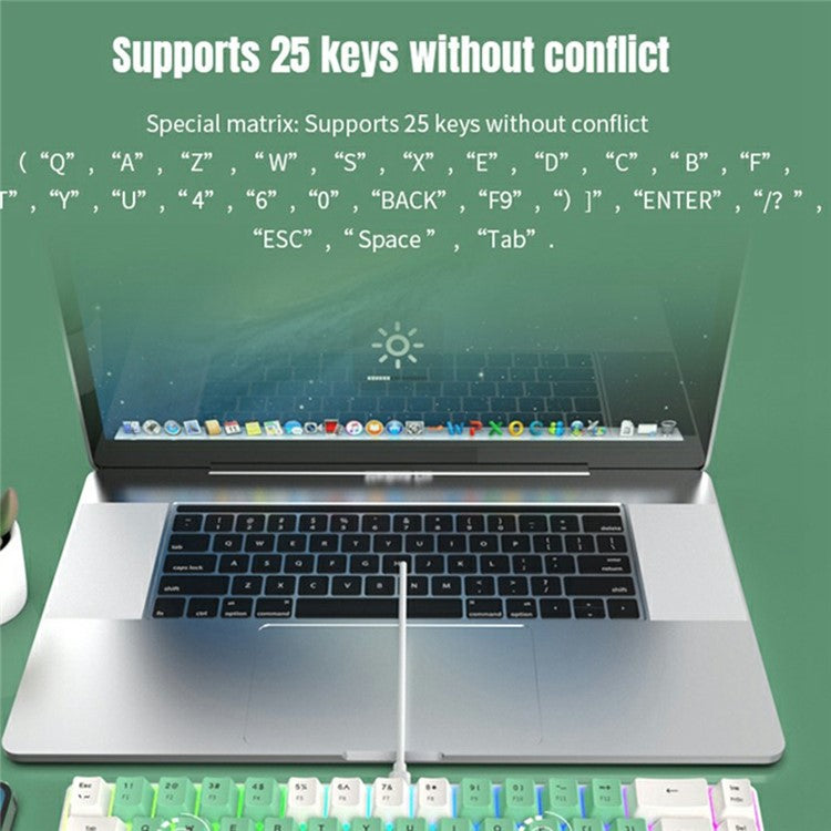 Y-FRUITFUL K701 68 Keys Wired Keyboard with RGB Light Mechanical Gaming Keyboard - White+Green