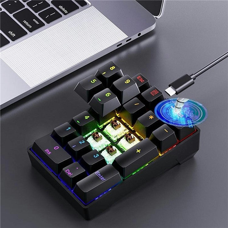 Y-FRUITFUL YF20 Laptop Mechanical Numeric Keypad 20 Keys RGB Backlit Wired External Mini Keyboard - Black