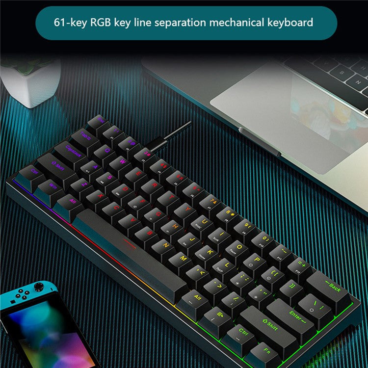 Y-FRUITFUL K33 61 Keys Type C Hot Swappable Mechanical Gaming Keyboard with RGB Light - Black