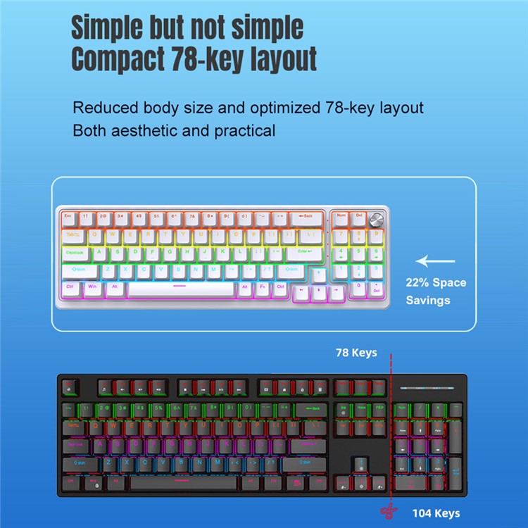 Y-FRUITFUL K78 Mechanical Keyboard 78 Keys RGB Backlit Wired Gaming Office Computer Keyboard - White