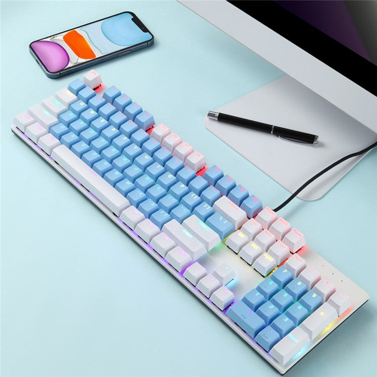 Y-FRUITFUL K135 104-Key RGB Mechanical Keyboard Gaming Office Waterproof Keyboard Blue Switches - Silver / Black