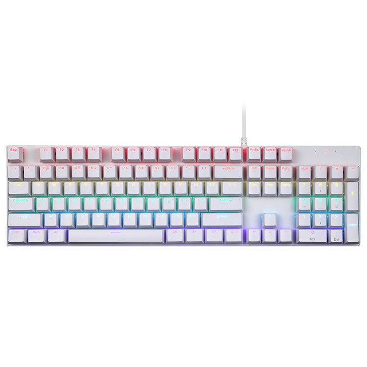 Y-FRUITFUL K135 104-Key RGB Mechanical Keyboard Gaming Office Waterproof Keyboard Blue Switches - Silver / White