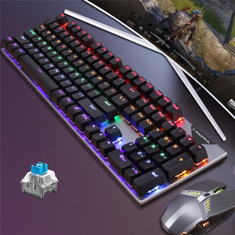 Y-FRUITFUL K137 Wired Mechanical Keyboard 104 Keys RGB Backlit Blue / Red Switch Gaming Keyboard - Black