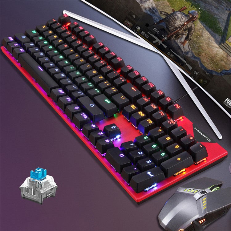 Y-FRUITFUL K137 Wired Mechanical Keyboard 104 Keys RGB Backlit Blue / Red Switch Gaming Keyboard - Red