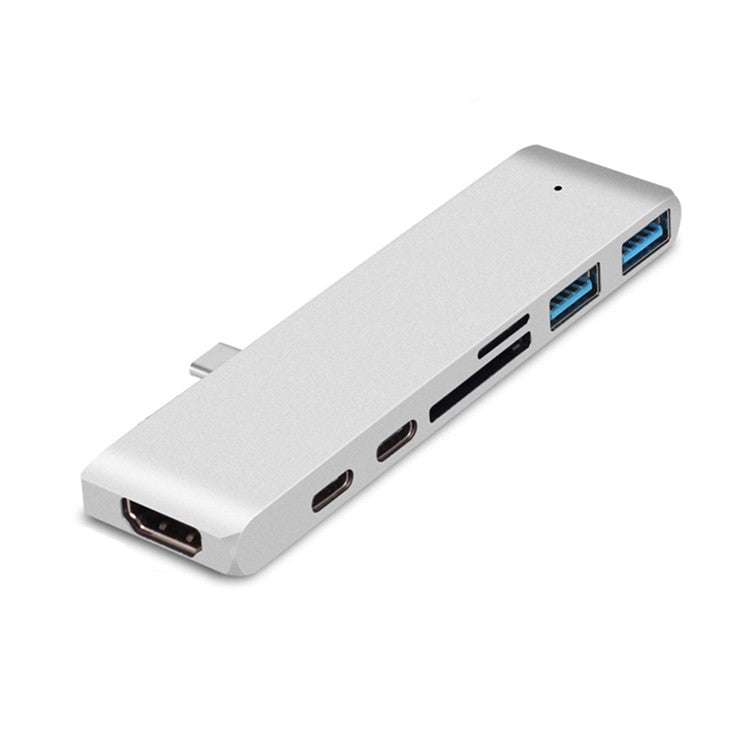Dual USB-C Hub Type-C to Thunderbolt 3 + Type-C + 4K HDMI + USB 3.0 x 2 + SD + MicroSD Card Reader Adapter - Silver