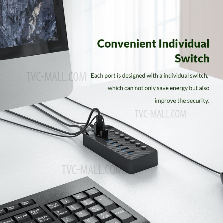 ORICO CT2U3-7AB ABS Multi-port USB3.0 HUB with Individual Switches