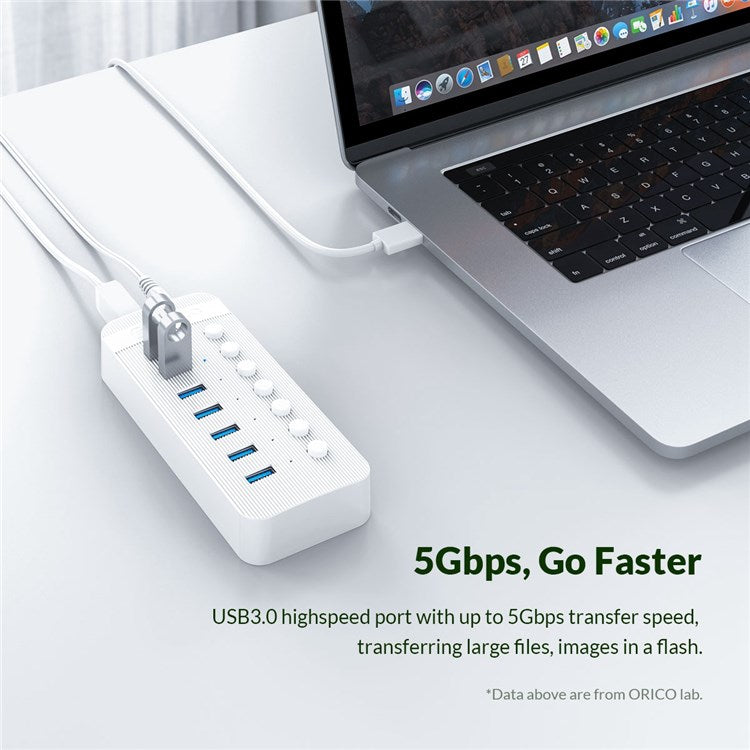 ORICO CT2U3-7AB ABS 7 Port USB3.0 5Gbps High Speed USB Hub 2.4A Charging Splitter with Individual Switches - EU Plug