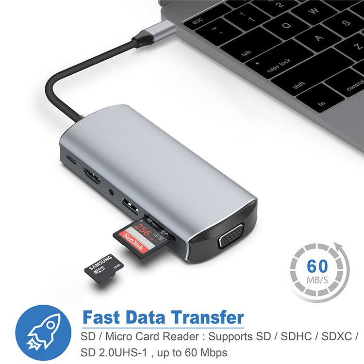 11-in-1 4K Type C Hub Adapter USB 3.0 RJ45 SD/TF Card Reader Docking Station