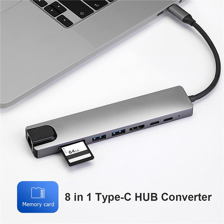 8-in-1 Type-C Docking Station +2*USB3.0+2*Type-C+RJ45+TF+SD Multi-function HUB