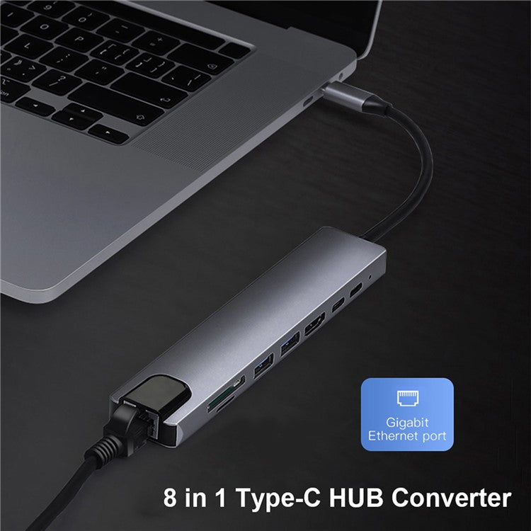 8-in-1 Type-C Docking Station +2*USB3.0+2*Type-C+RJ45+TF+SD Multi-function HUB