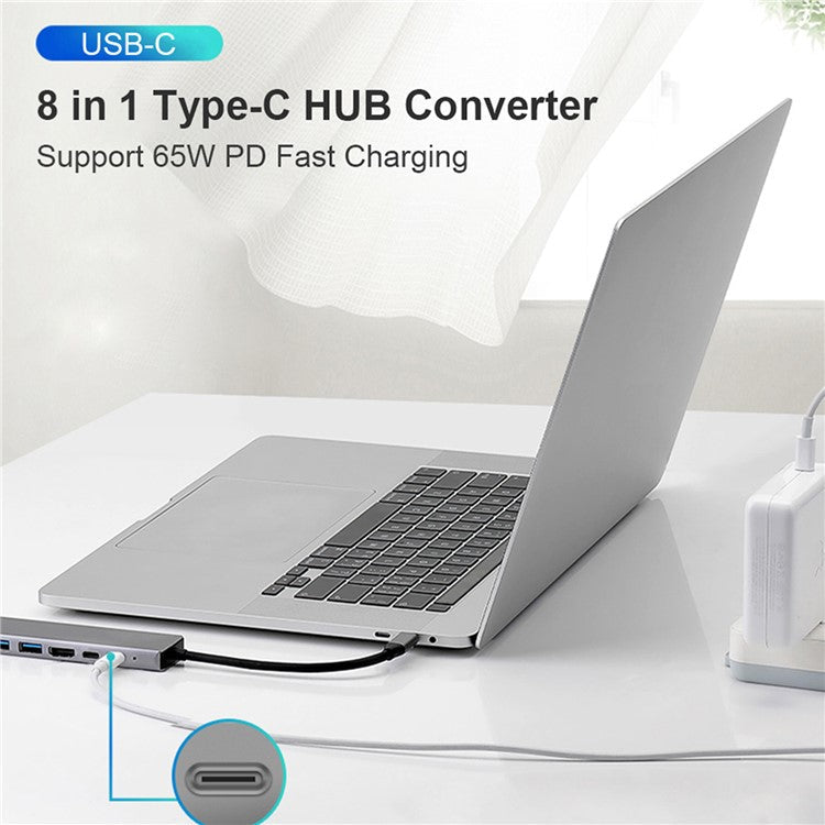8-in-1 Type-C Docking Station +2*USB3.0+2*Type-C+RJ45+TF+SD Multi-function HUB