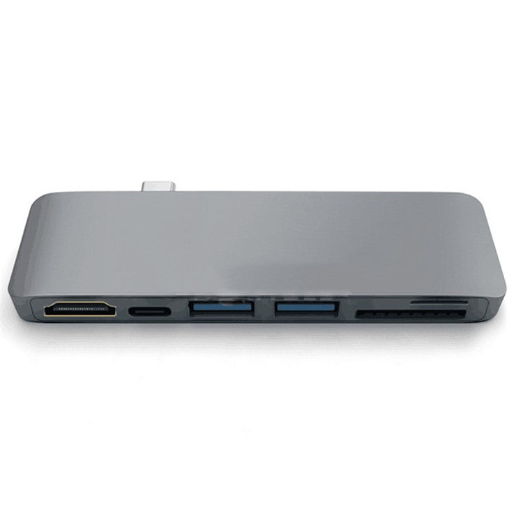 6-in-1 Type C Hub Adapter + 2*USB 3.0 + PD + SD/TF Card Reader Docking Station - Grey