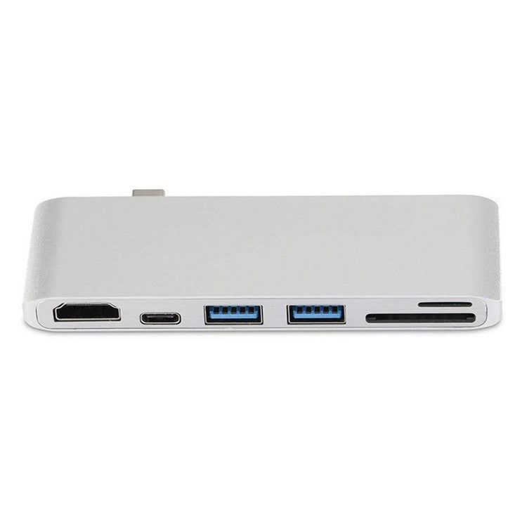 6-in-1 Type C Hub Adapter + 2*USB 3.0 + PD + SD/TF Card Reader Docking Station - Silver