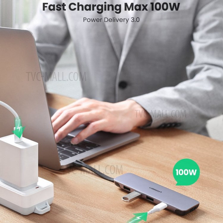 UGREEN 70408 5-in-1 USB-C Hub Splitter 4K HDMI 100W PD Charging USB3.0 Adapter