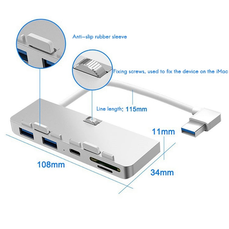 ROCKETEK HC413 5 in 1 USB Hub USB to USB3.0x2/Type-C/TF/SD Adapter Cable Docking Station for iMac