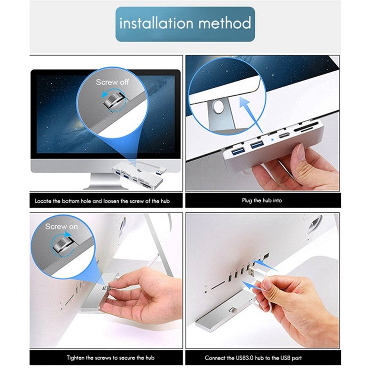 ROCKETEK HC413 5 in 1 USB Hub USB to USB3.0x2/Type-C/TF/SD Adapter Cable Docking Station for iMac