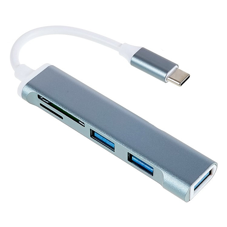 USB-C 5-in-1 Hub Splitter 3 x USB3.0 5Gbps High Speed TF SD Card Reader Adapter - Blue