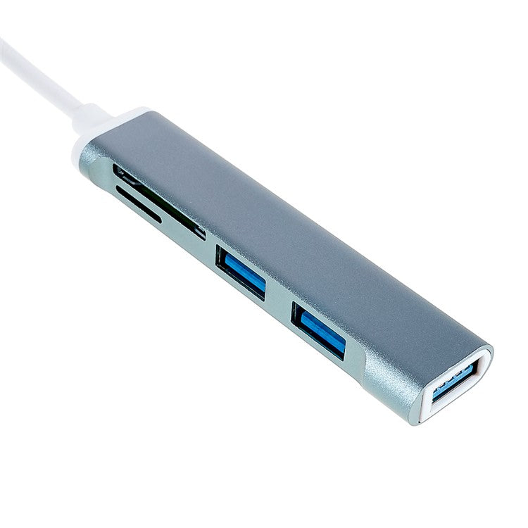 USB-C 5-in-1 Hub Splitter 3 x USB3.0 5Gbps High Speed TF SD Card Reader Adapter - Blue