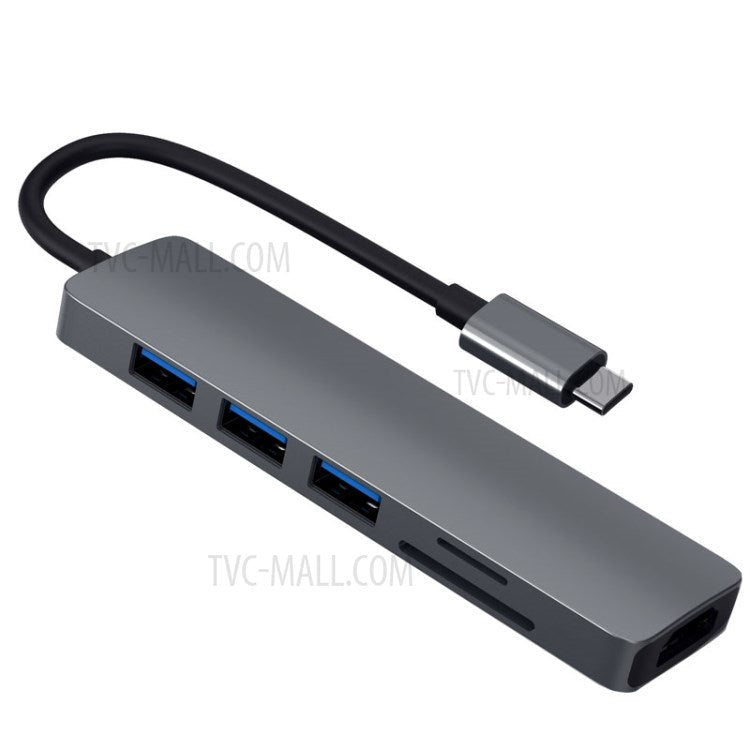 HC-13 Type-C 6-in-1 Hub Splitter 4K HDMI USB3.0 / 2.0 TF SD Card Reader Laptop Adapter Docking Station
