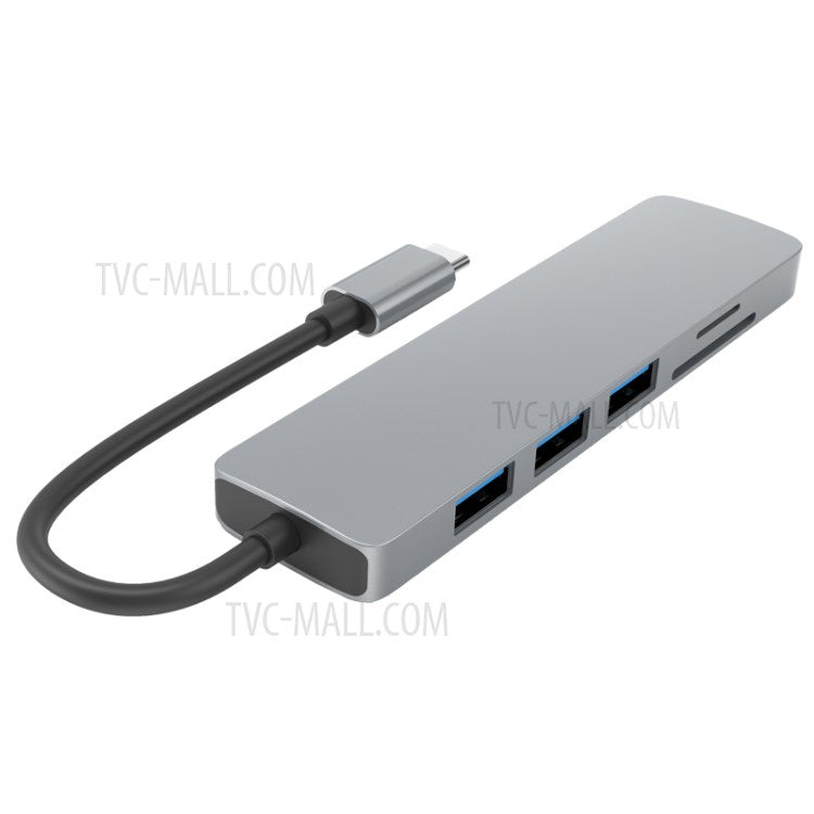 HC-13 Type-C 6-in-1 Hub Splitter 4K HDMI USB3.0 / 2.0 TF SD Card Reader Laptop Adapter Docking Station