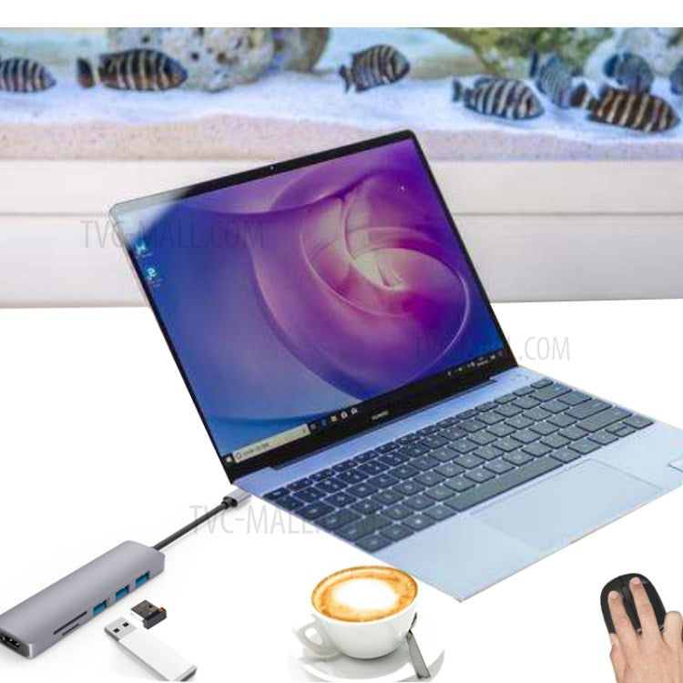 HC-13 Type-C 6-in-1 Hub Splitter 4K HDMI USB3.0 / 2.0 TF SD Card Reader Laptop Adapter Docking Station