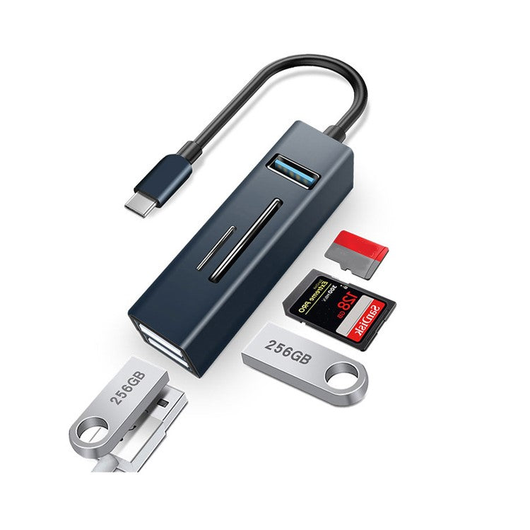 Type-C 5-in-1 Hub Splitter USB3.0 TF Memory Card Reader Adapter Docking Station for Phone Laptop - Black
