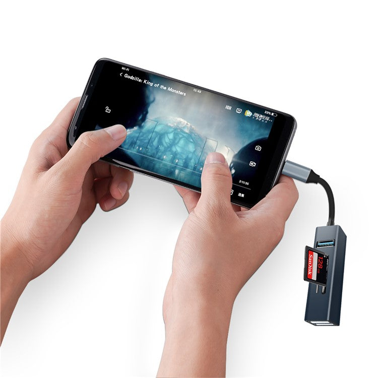 Type-C 5-in-1 Hub Splitter USB3.0 TF Memory Card Reader Adapter Docking Station for Phone Laptop - Black