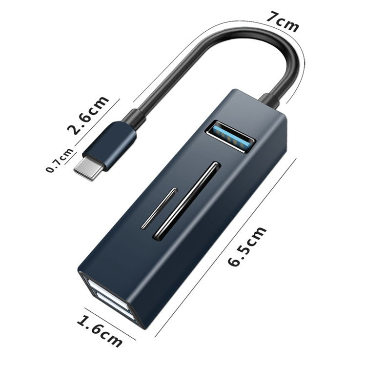 Type-C 5-in-1 Hub Splitter USB3.0 TF Memory Card Reader Adapter Docking Station for Phone Laptop - Black