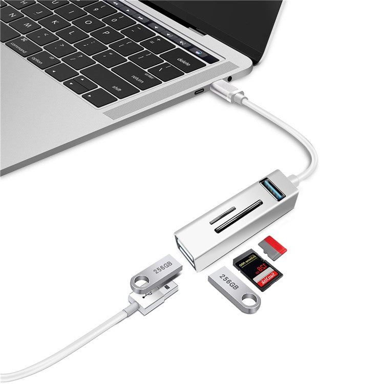 Type-C 5-in-1 Hub Splitter USB3.0 TF Memory Card Reader Adapter Docking Station for Phone Laptop - Black