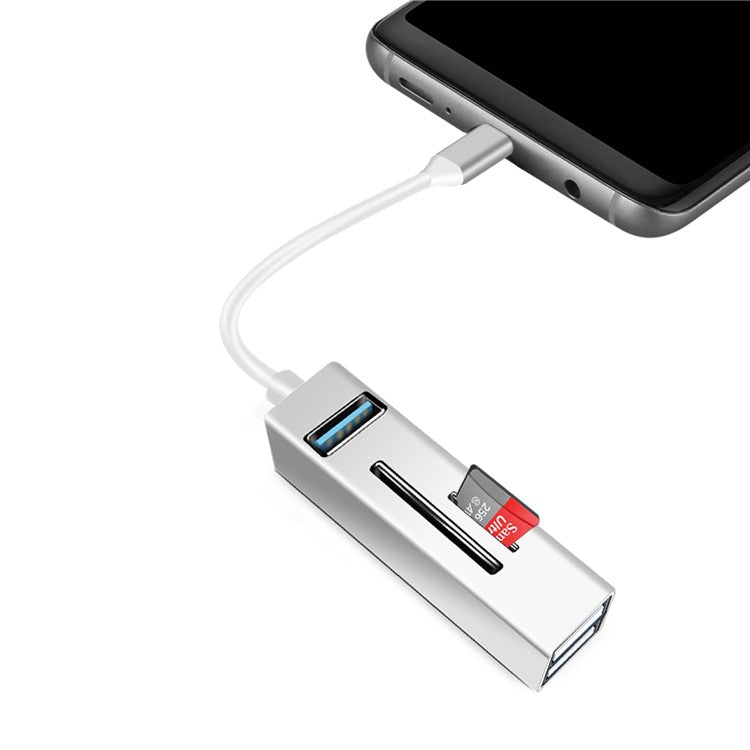 Type-C 5-in-1 Hub Splitter USB3.0 TF Memory Card Reader Adapter Docking Station for Phone Laptop - Black